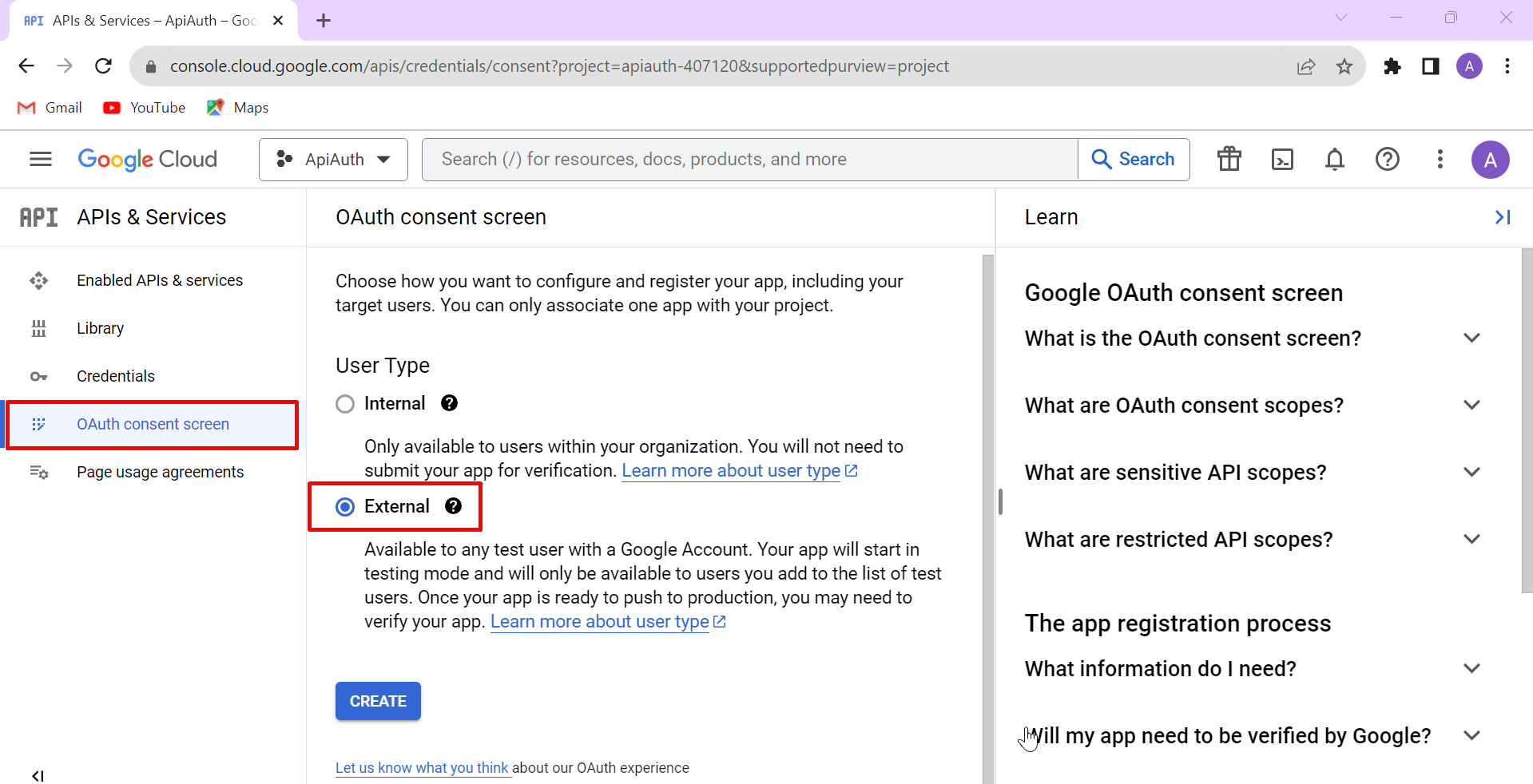 google authentication consent screen